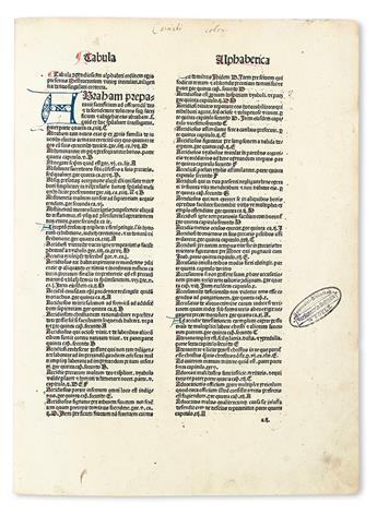 INCUNABULA  ALEXANDER CARPENTARIUS. Destructorium vitiorum.  1485.  Lacks the title.